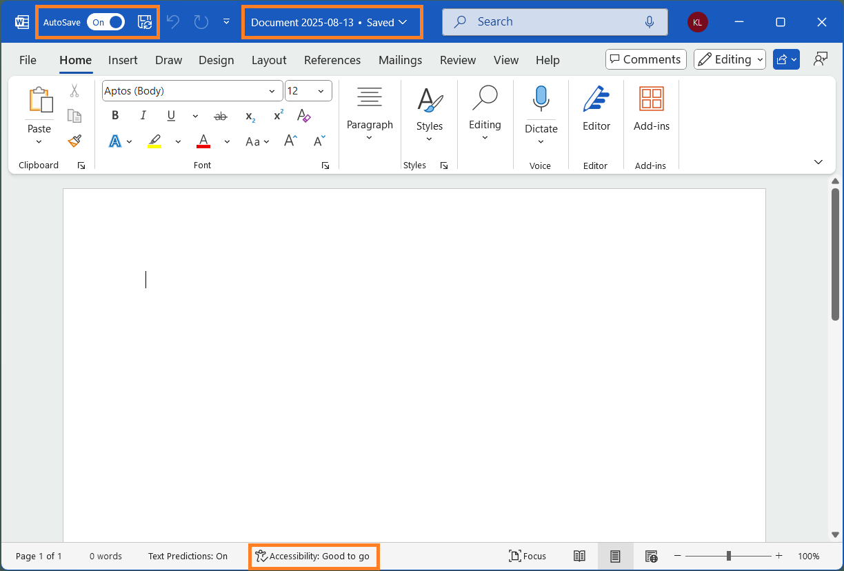 新規「Microsoft Word」ドキュメントがクラウド（OneDrive/SharePoint）へ自動的に保存されるように