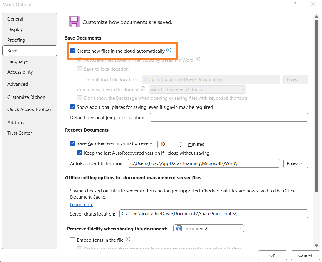 新規ドキュメントのクラウド自動保存を無効化する手段も用意される