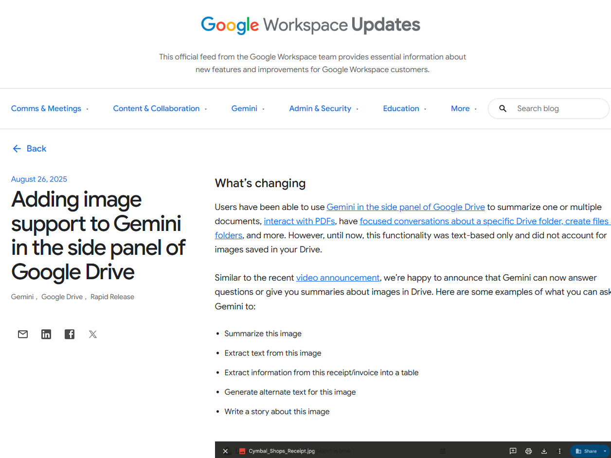 「Google ドライブ」でAIアシスタント「Gemini」に画像サポートを追加