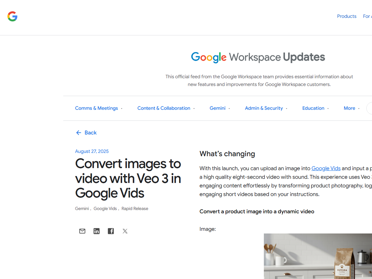 Googleの動画作成ツール「Google Vids」で静止画像を動画に変換可能に