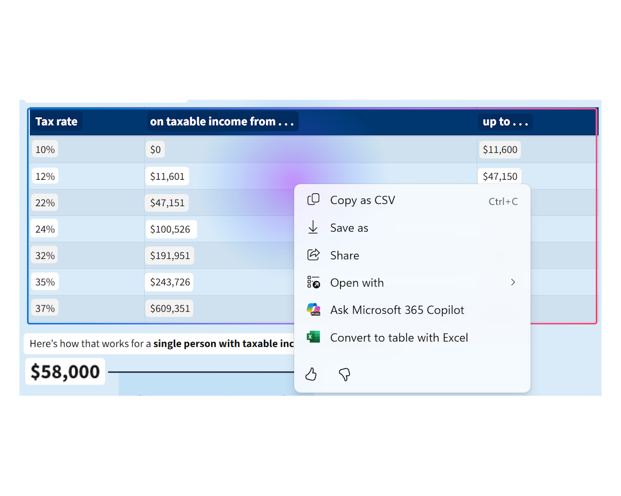 「Excel」でテーブルに変換するアクション