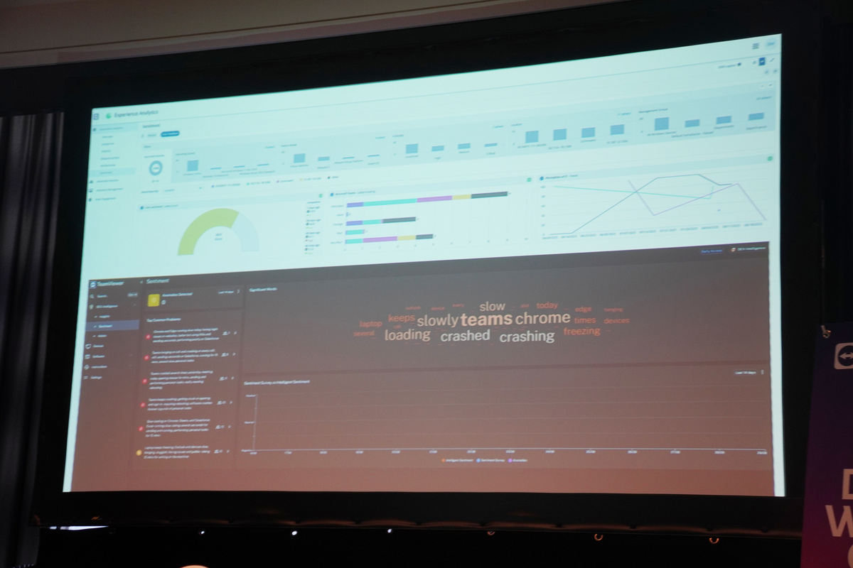センチメント分析により「teams」「chrome」「slowly」「crashed」などのキーワードが抽出される