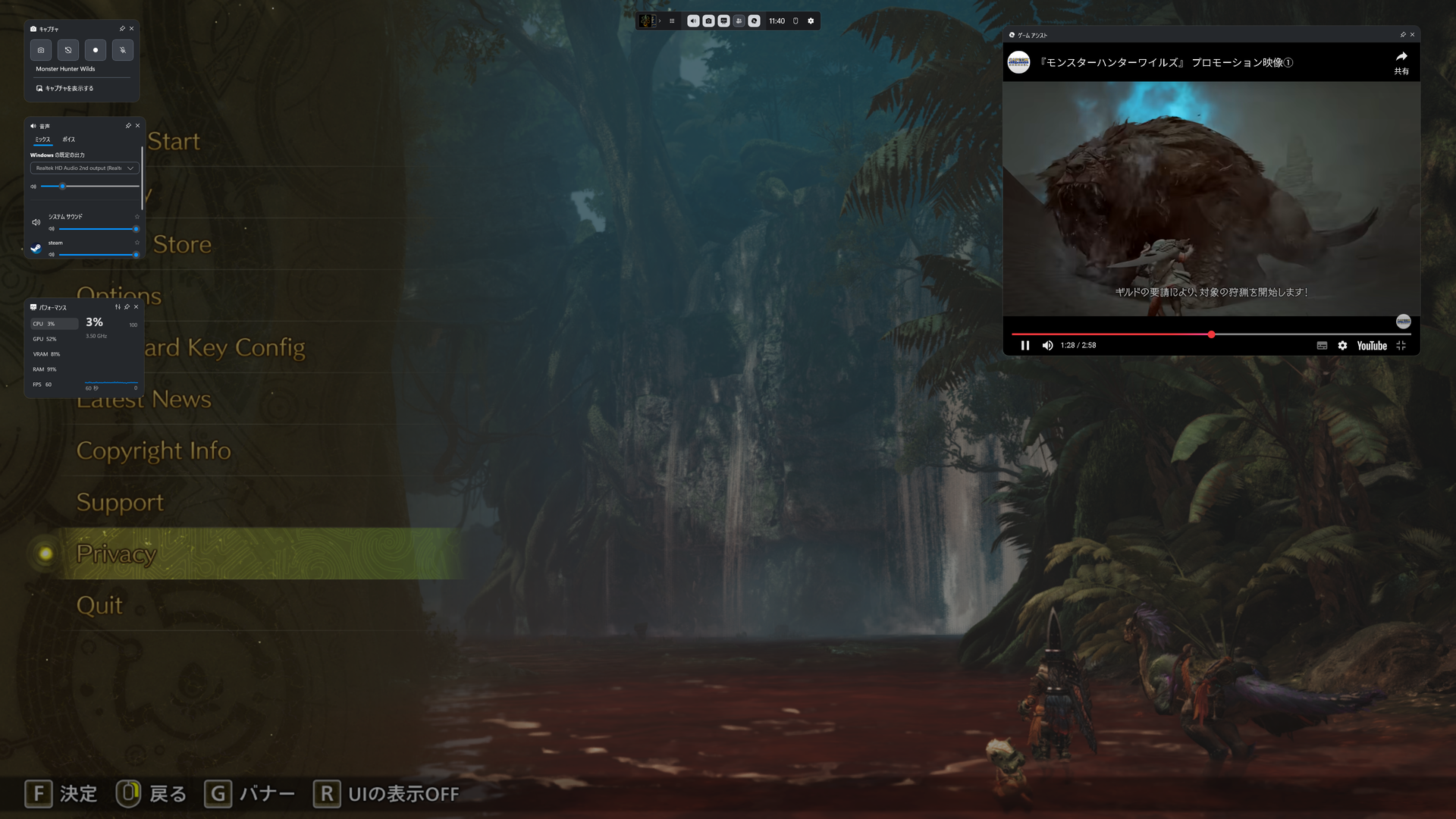 ウインドウいっぱいに動画を再生できる