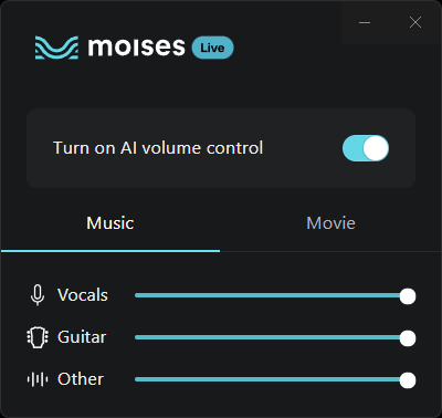 「Moises Live」のメイン画面