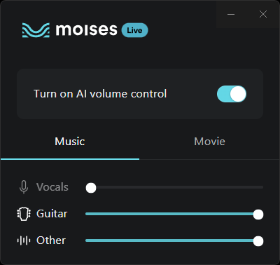「Vocals」を0にすると、人の声だけが消える