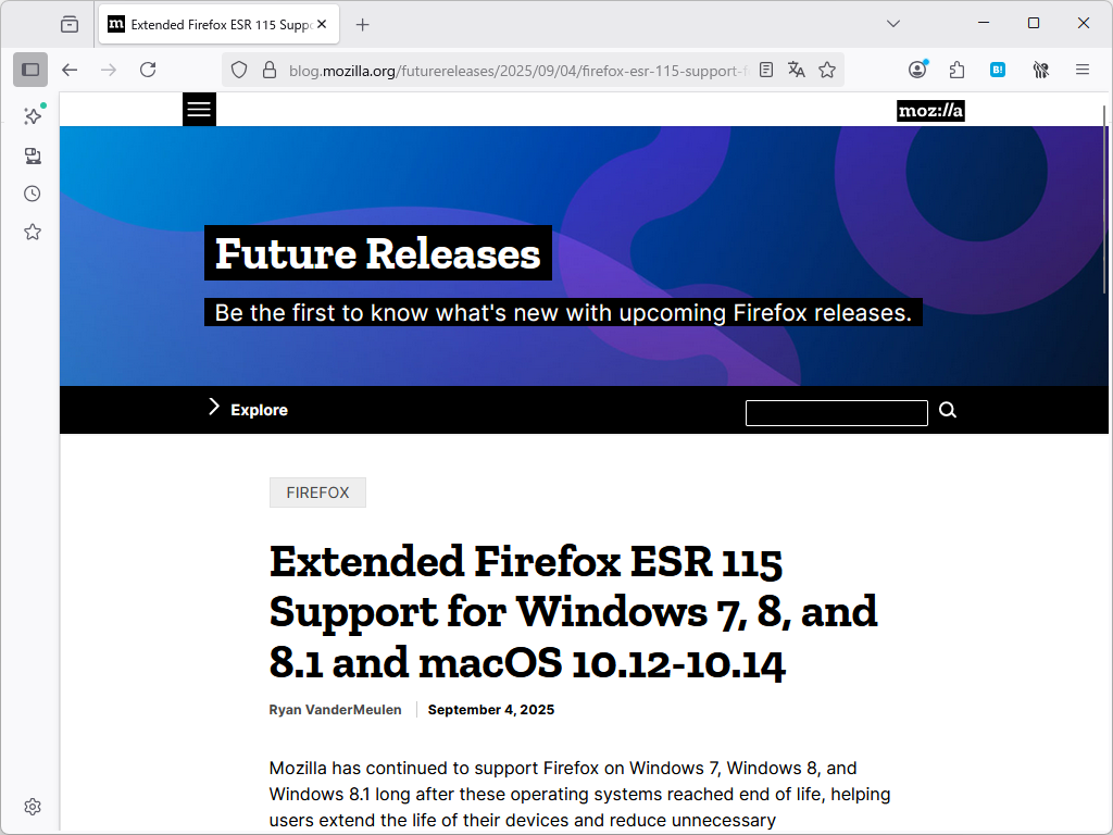 公式ブログ「Future Releases」におけるアナウンス