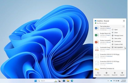 「Copilot」のアクションは「OneDrive」のアクティビティセンターからも利用できる
