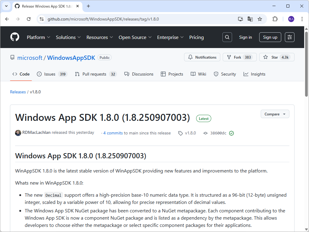 Microsoft、「Windows App SDK 1.8」をリリース