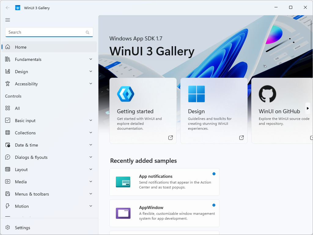 「WinUI 3 Gallery」アプリ