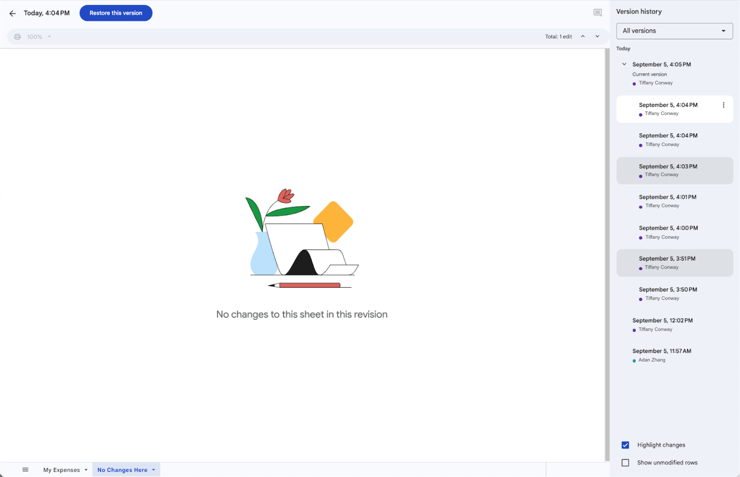 変更が加えられていない更新履歴では、全ての行が自動的に非表示に