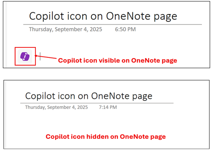 ノートブックのページに「Microsoft Copilot」アイコンを表示するかどうかを、ユーザー側で選択できるように