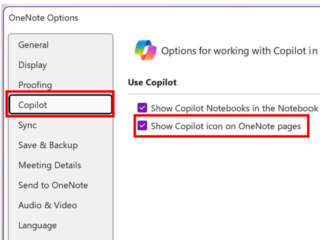 ［オプション］ダイアログの［Copilot］ページ