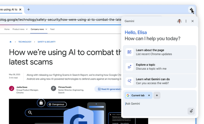 米国（英語）のWindows/Macユーザーに展開中の「Gemini in Chrome」