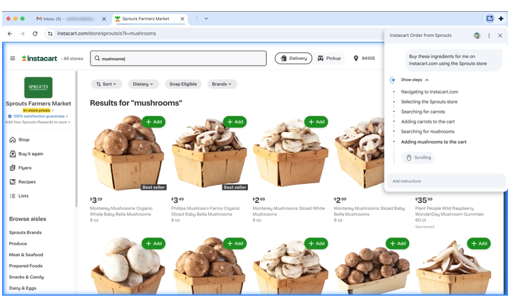 依頼したWebタスクを「Gemini in Chrome」がユーザーに代わりやってくれるエージェント機能