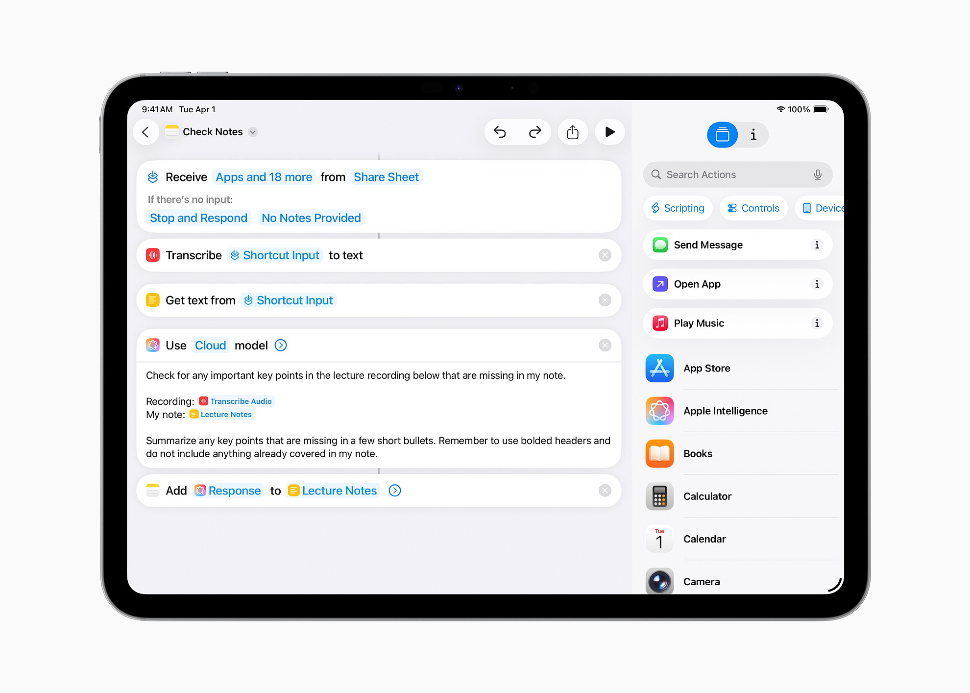 ショートカットアプリでApple Intelligenceの機能を追加可能