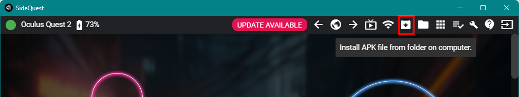 SideQuestの右上の図のアイコンから「apk」ファイルをインストール