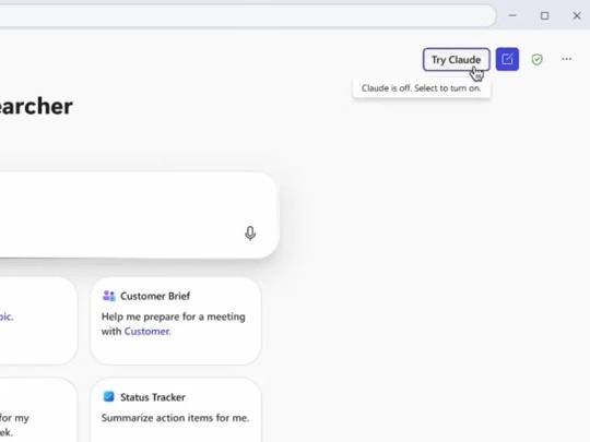 「Researcher」の［Try Claude］スイッチ