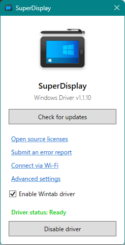 Windows側のドライバー（SuperDisplay Settings）アプリ