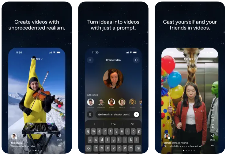 iOS向けのソーシャルアプリ「Sora by OpenAI」。米国とカナダで先行リリース