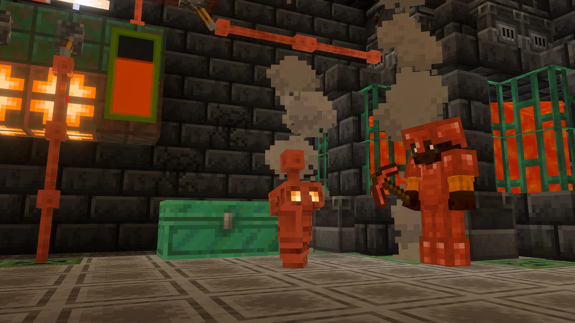 「銅ゴーレム」と銅装備のプレイヤー