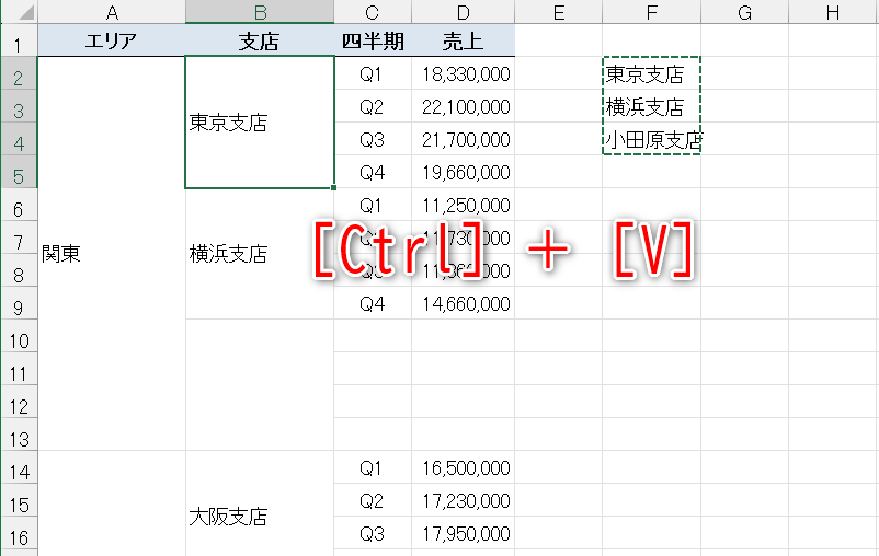 結合済みのセルに貼り付けようとすると……
