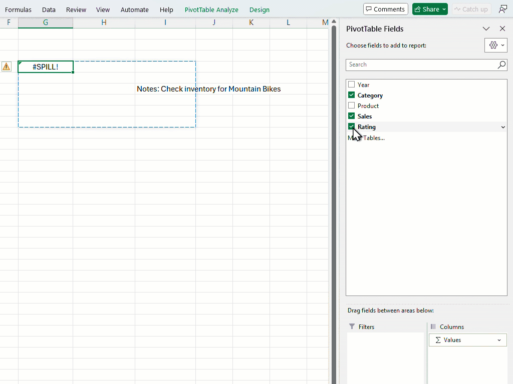 今後は『#SPILL!』エラーが表示されるとともに点線で現状の出力範囲が示される