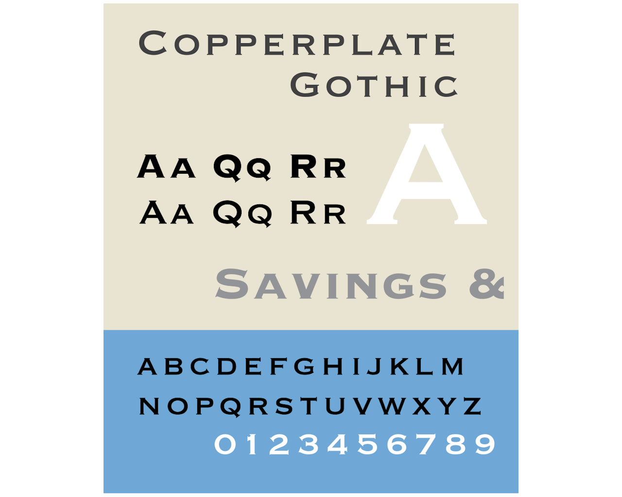 銅版ゴシック（Copperplate Gothic）[© GearedBull <a href="https://creativecommons.org/licenses/by-sa/2.5/deed.ja" class="n" target="_blank">CC BY-SA 2.5</a>]