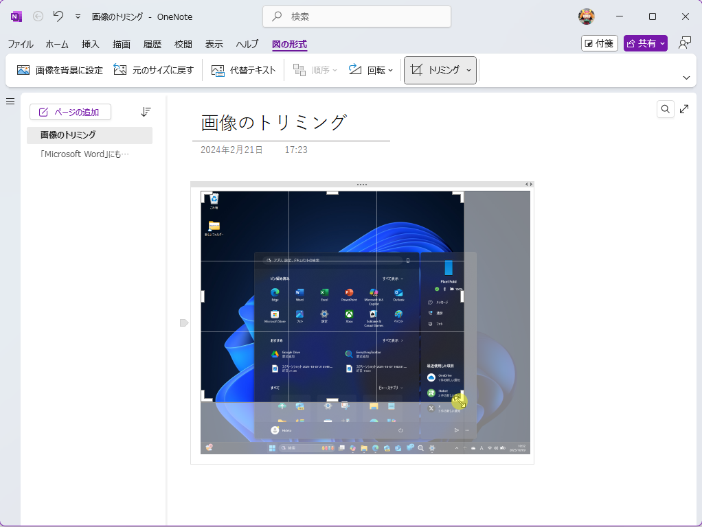画像の上に格子状のガイドが現れるので、辺や隅のノブを操作してトリミング範囲を決める