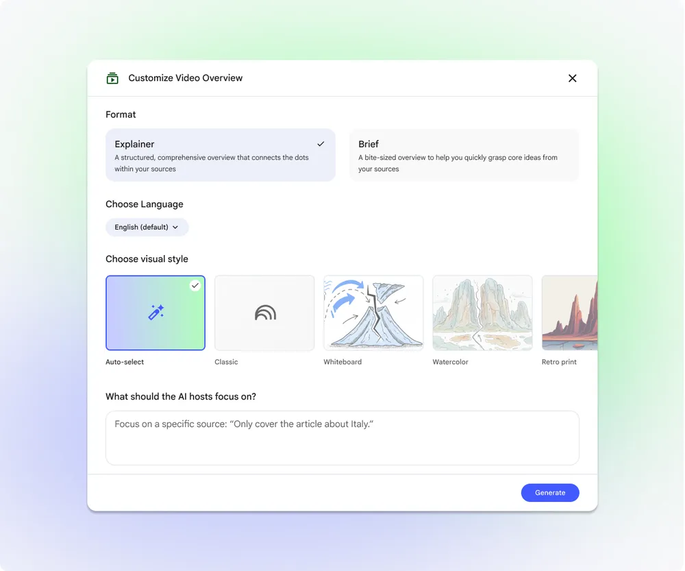 水彩画やアニメといった6つのスタイルが選べる動画概要