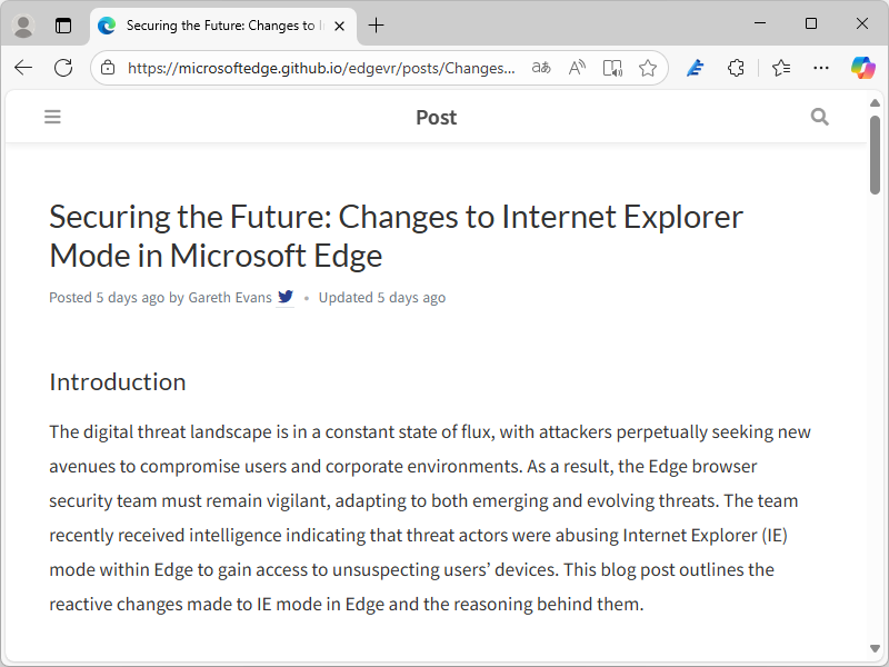 公式ブログにおけるアナウンス