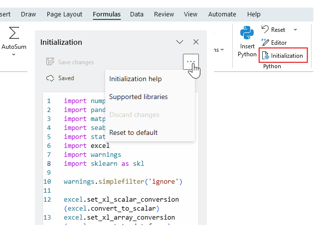 「Python in Excel」に初期化コードを編集する機能