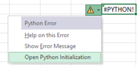 初期化コードにエラーがある場合は、セルに「#PYTHON!」というエラーメッセージが表示される