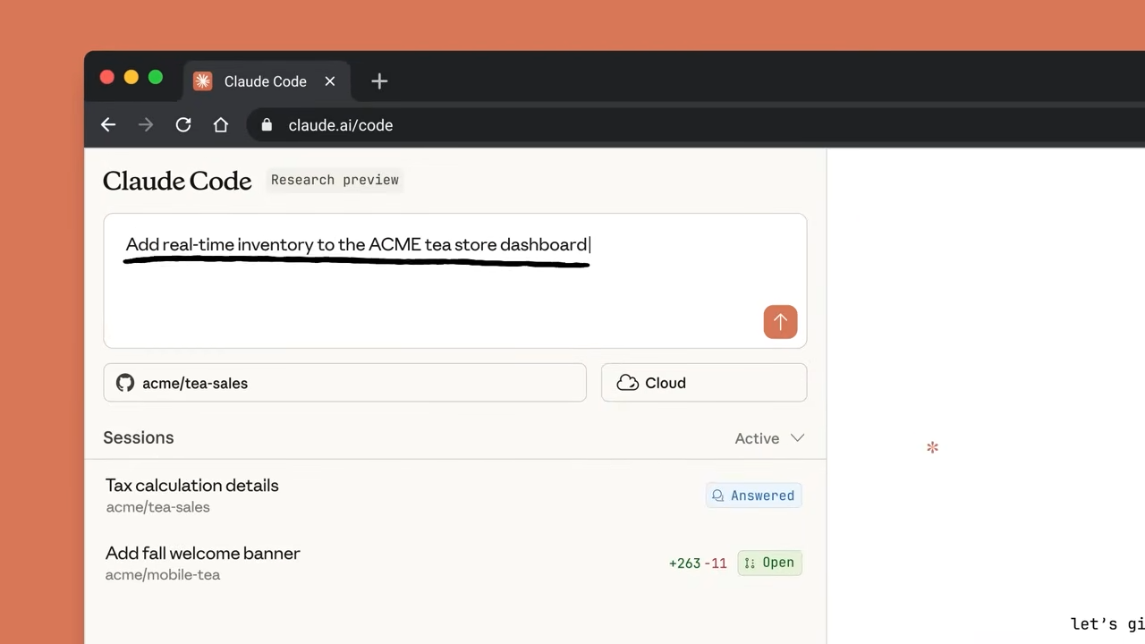 「GitHub」リポジトリと接続し、Webブラウザーから「Claude Code」へコーディングタスクを依頼。クラウドで実行される