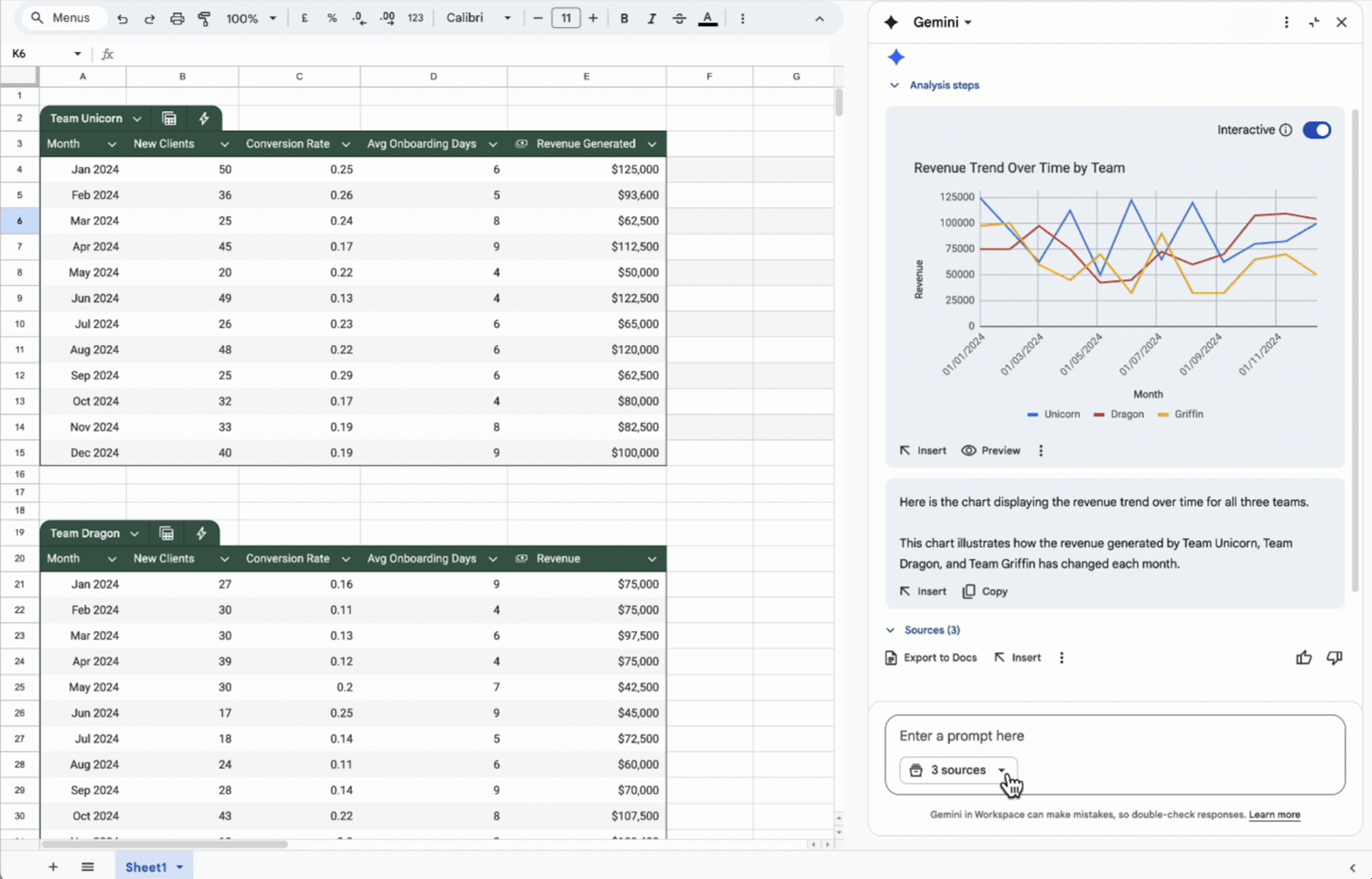 「Google スプレッドシート」でGeminiがシート内の複数テーブルを参照できるように