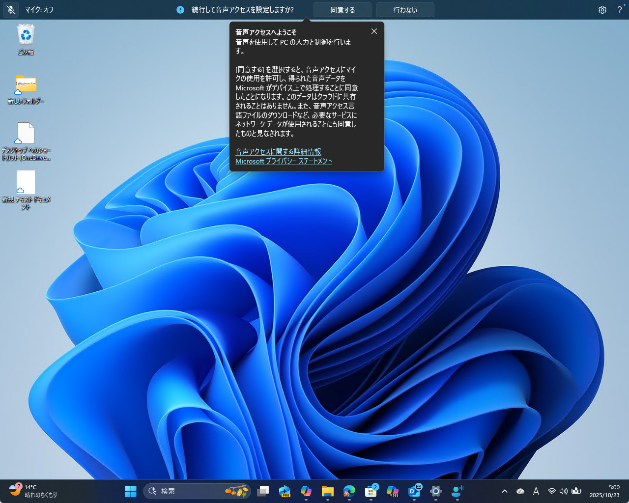 初回利用時に言語ファイルのダウンロードなどに同意。音声を認識する処理自体は、ローカルで完結する