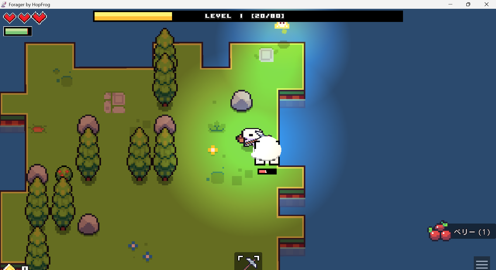 試しにインストールしてみた「Forager」。2Dゲームなので動作は軽く、ゲームパッドの操作にも対応している