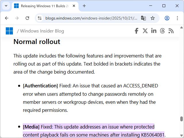 「Windows release health」におけるリリース