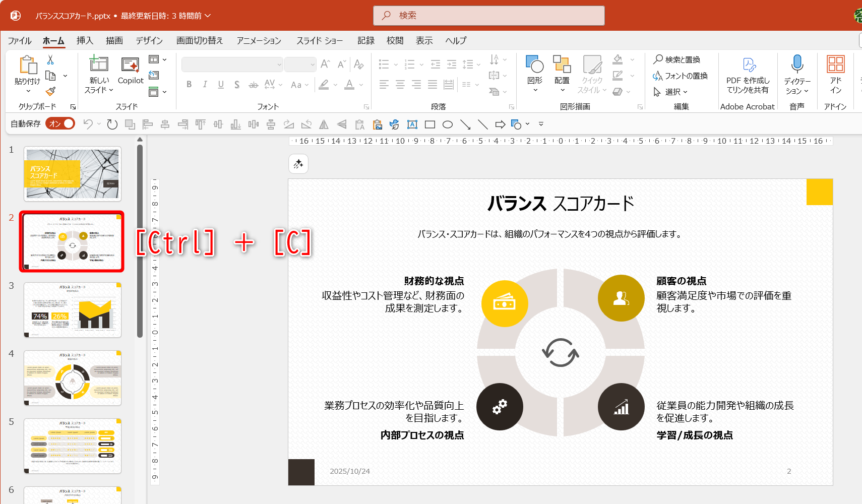 流用したいスライドをコピーして……