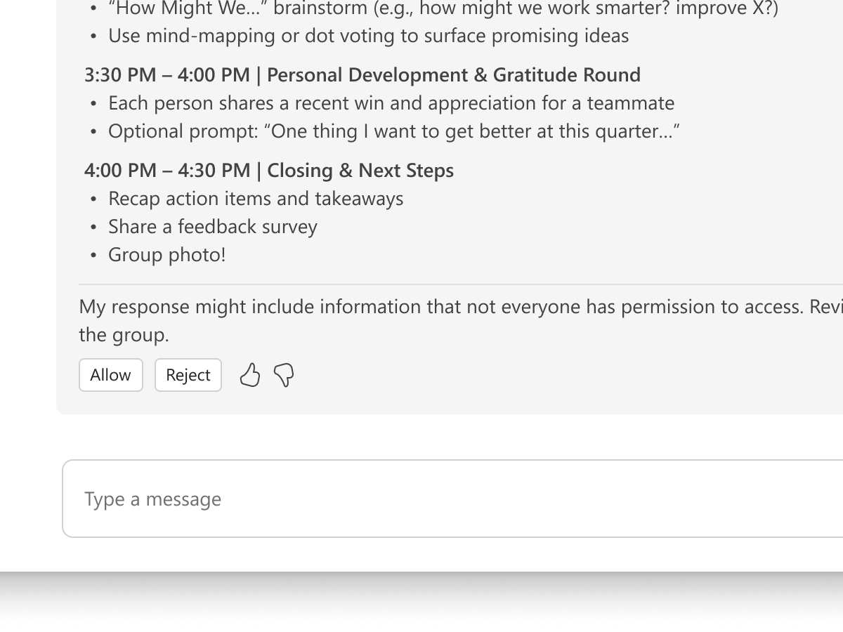 チームメンバーが知らない、自分だけの情報を「Copilot」が参照する際は、ユーザー側で可否を選べる