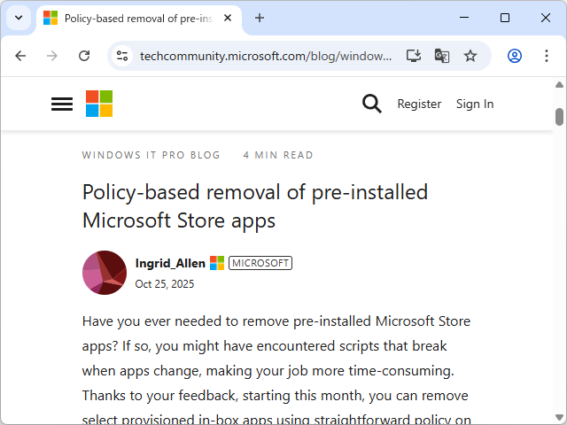 「Windows 11 バージョン 25H2 Enterprise/Education」にプリインストールされた「Microsoft Store」アプリをグループポリシーで一括削除する機能