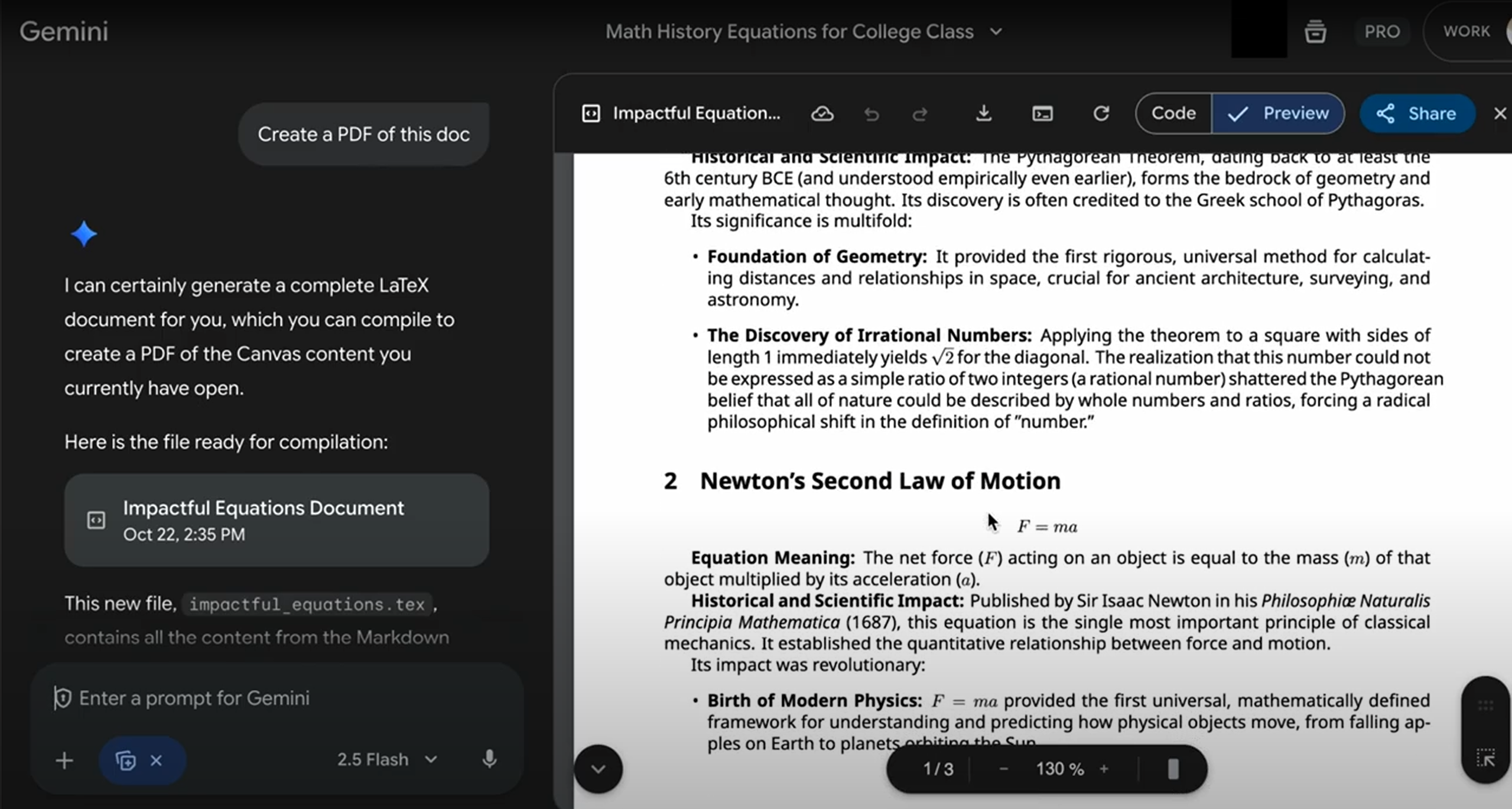 「LaTeX」を用いてPDFファイルを生成し、「Gemini」アプリでプレビュー・ダウンロード