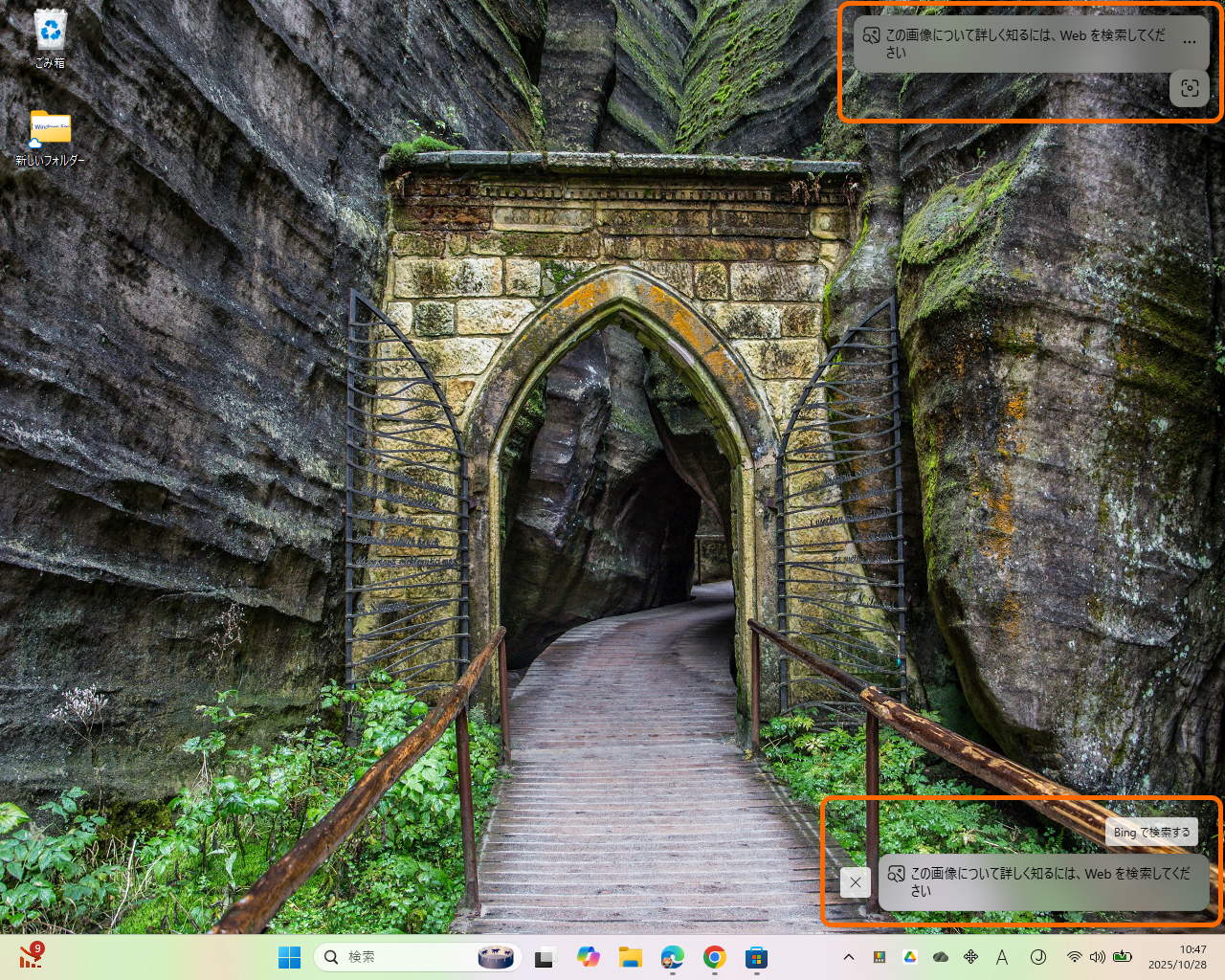デスクトップにはビジュアルサーチのウィジェットが追加される