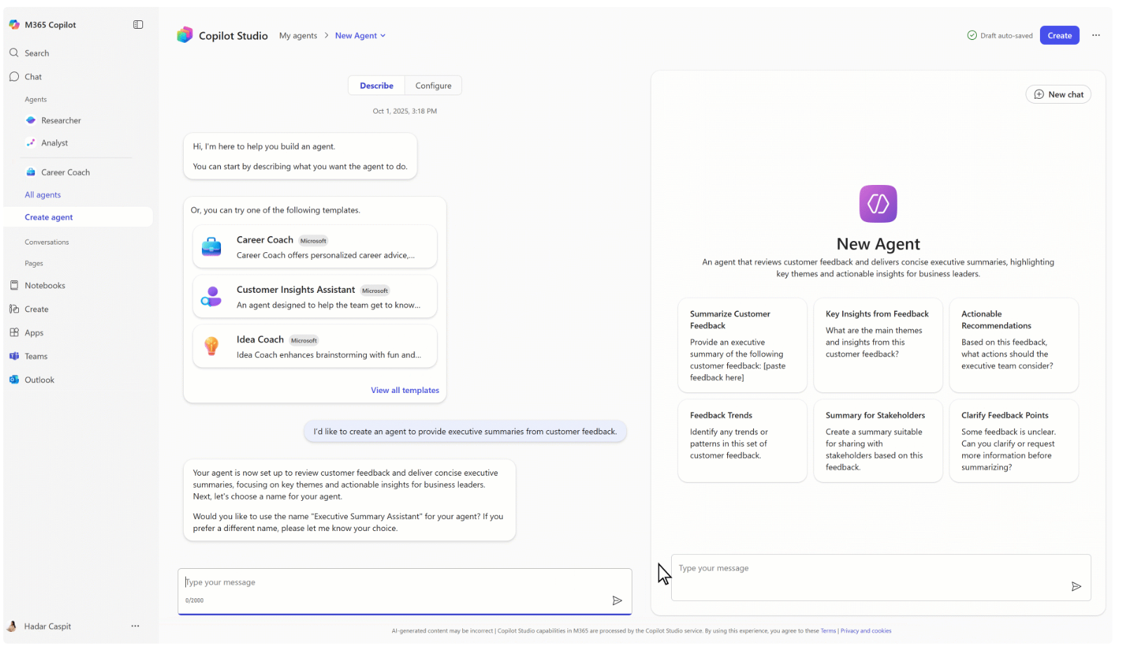 「Copilot Studio」のライト エクスペリエンスで自分の業務を肩代わりしてくれるエージェントをその場で構築