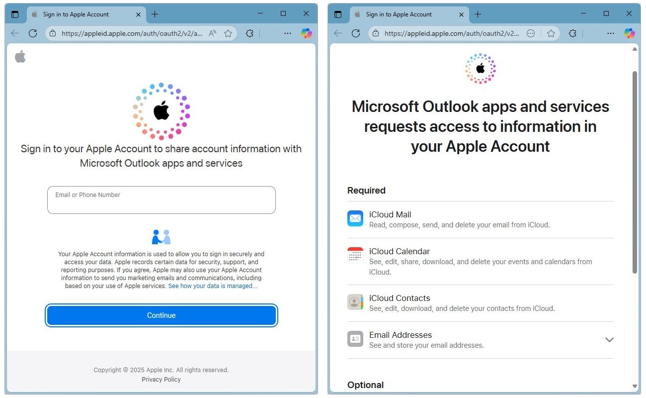 「Outlook」から「Apple アカウント」へサインインするだけで「iCloud」のメール、カレンダー、連絡先の同期が完了