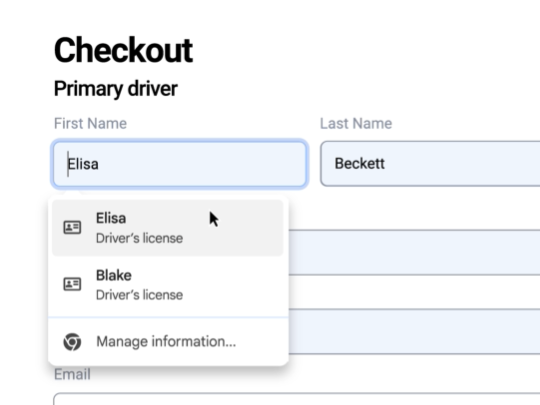 パスポート番号や運転免許証番号などの自動入力が可能