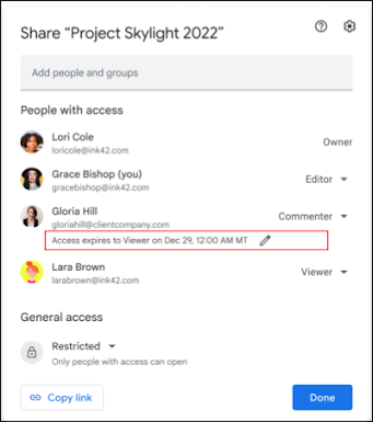 編集者アクセスの有効期限が切れ、閲覧者アクセスに戻る例