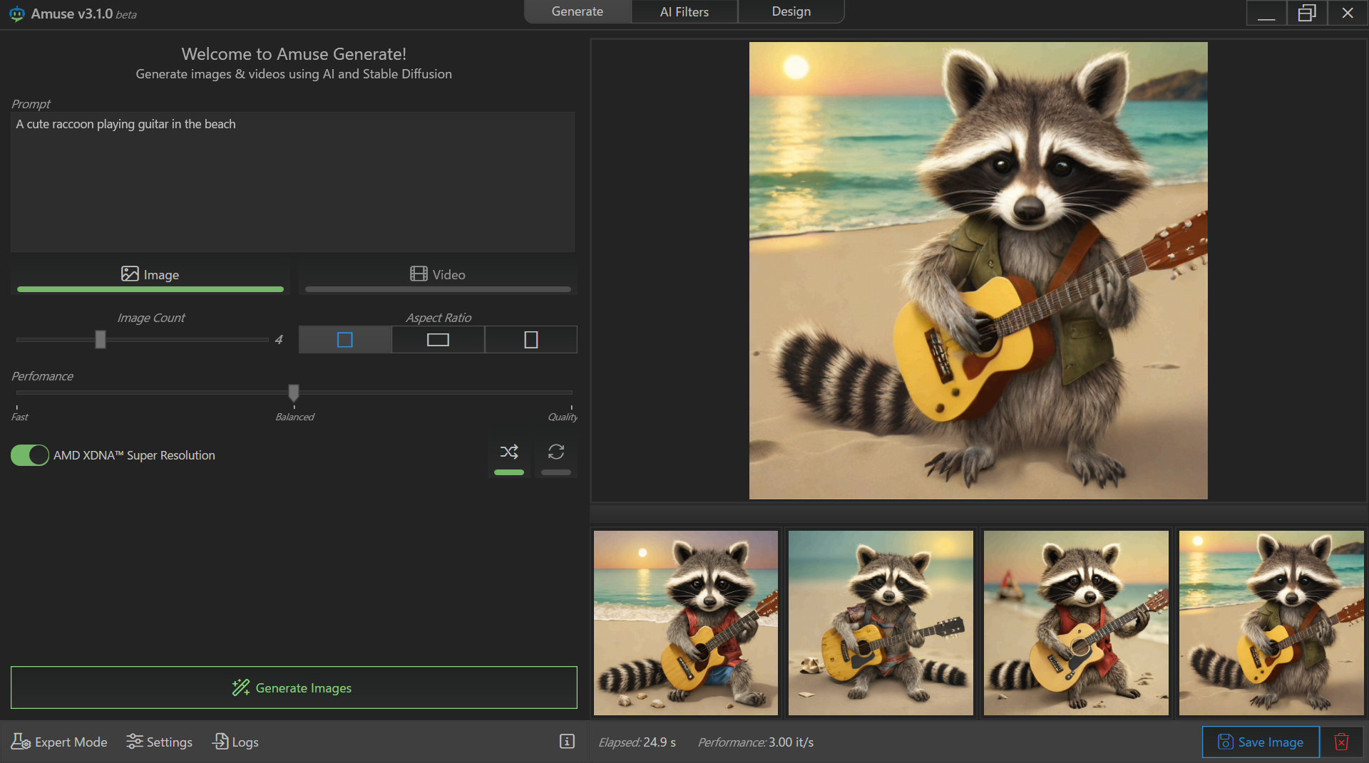 アライグマの画像が生成された