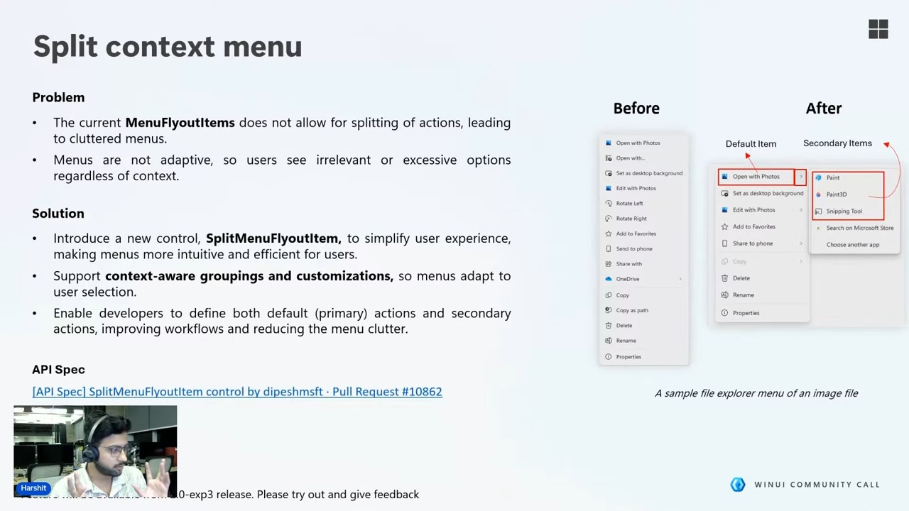新しい右クリックメニューのデザイン「Split context menu」