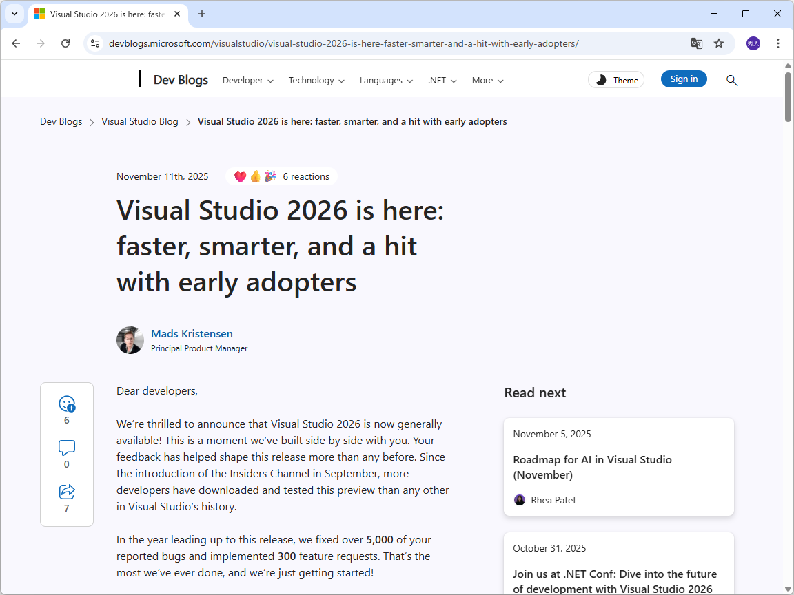 Microsoft、「Visual Studio 2026」の一般提供を開始