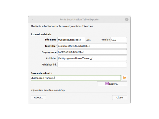 フォント置換テーブルをエクスポートする「FontsSubstTableExporter」。バックアップなどに用いる